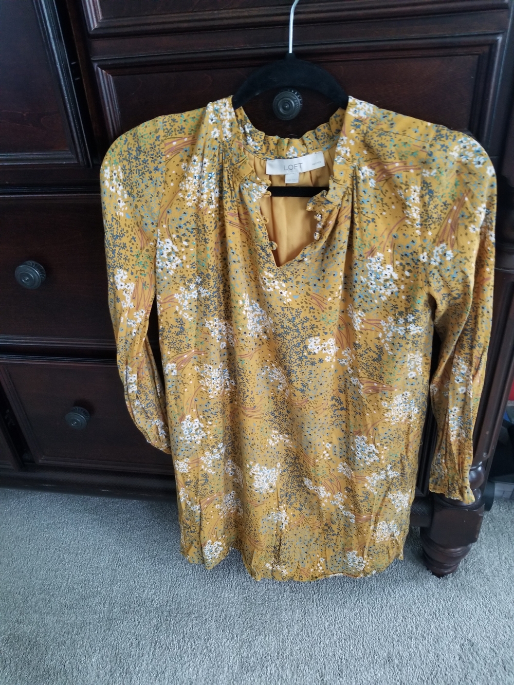 LOFT XSP Mustard Floral Button-Down Casual Mini Dress